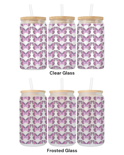 16 OZ Glass Can Butterfly Design