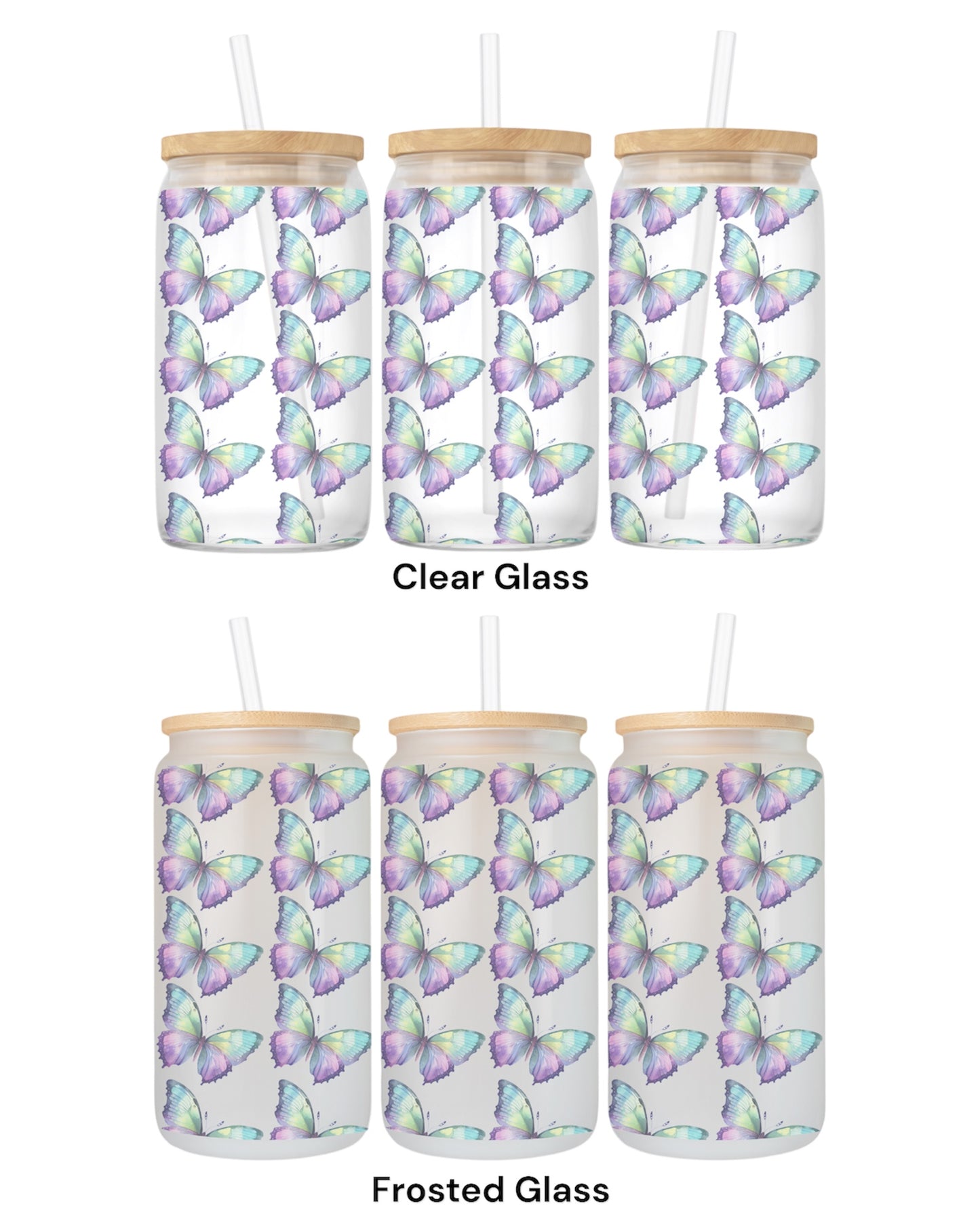 16 OZ Glass Can Butterfly Design
