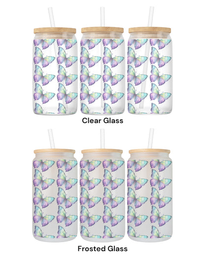 16 OZ Glass Can Butterfly Design