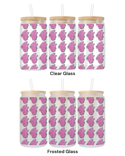 16 OZ Glass Can Butterfly Design