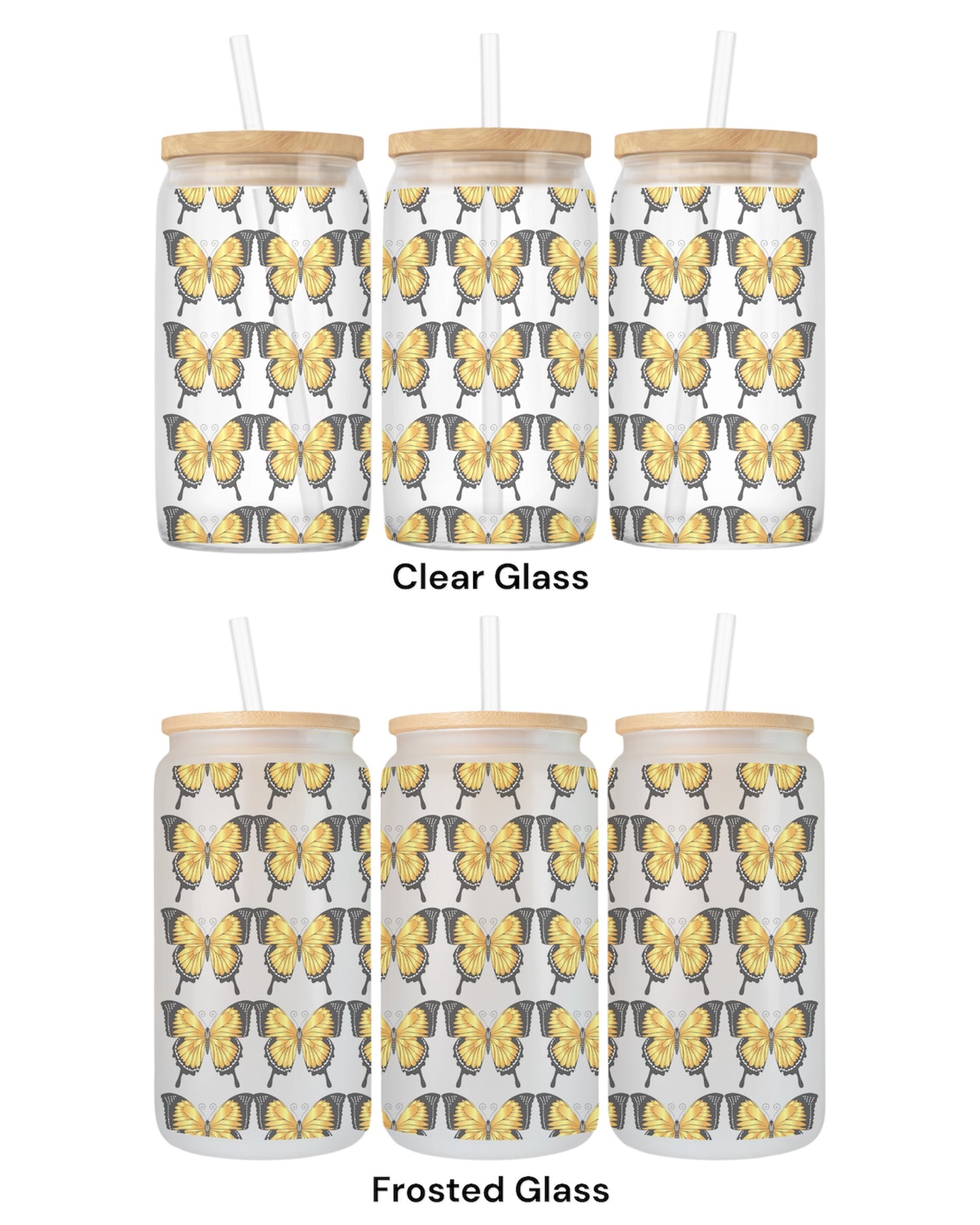 16 OZ Glass Can Butterfly Design