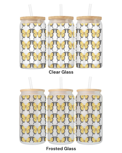 16 OZ Glass Can Butterfly Design
