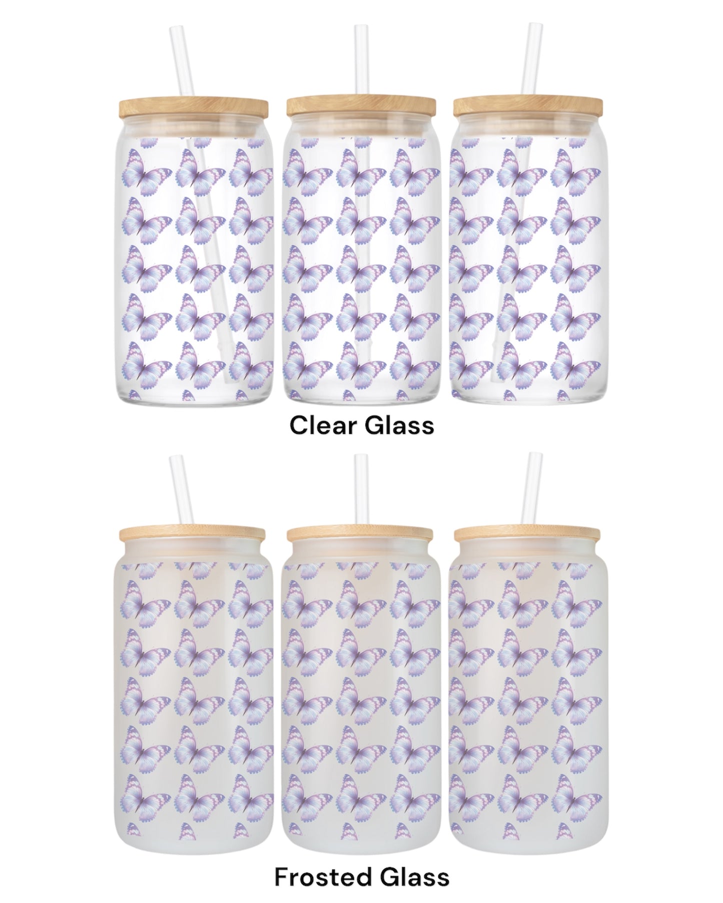16 OZ Glass Can Butterfly Design