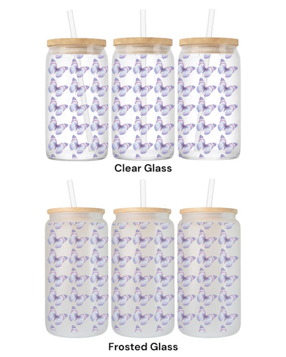 16 OZ Glass Can Butterfly Design