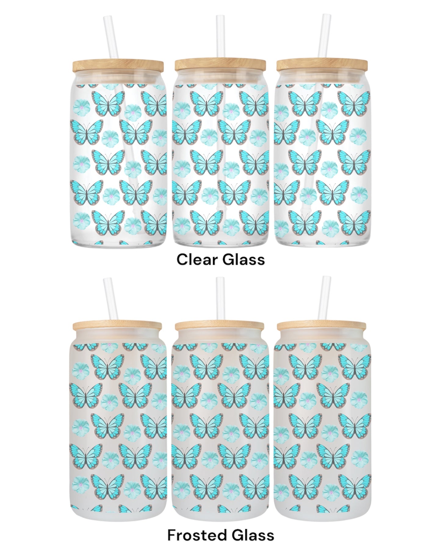 16 OZ Glass Can Butterfly Design
