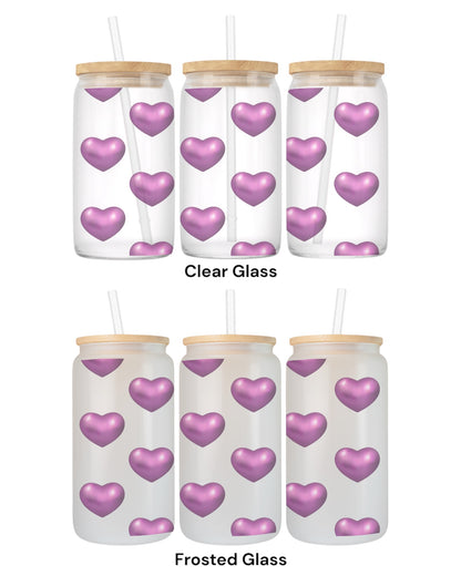 16 OZ Glass Can Heart Design