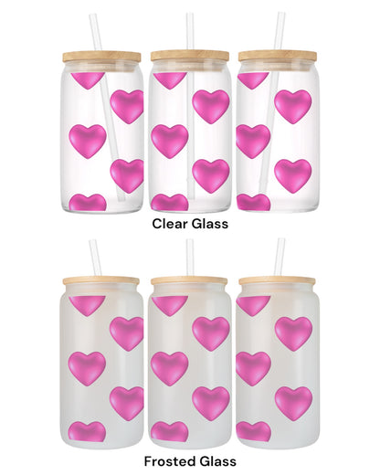16 OZ Glass Can Heart Design