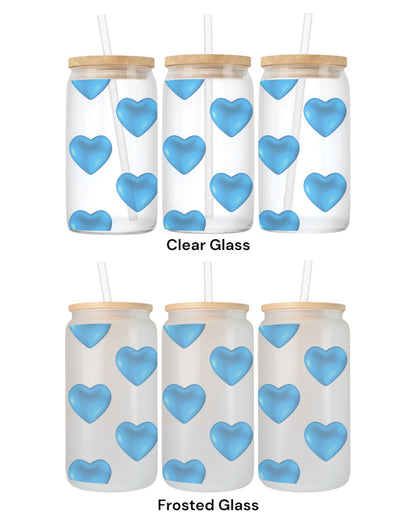 16 OZ Glass Can Heart Design