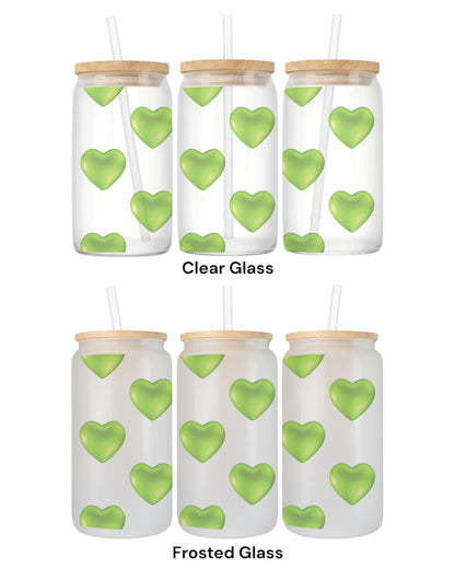 16 OZ Glass Can Heart Design