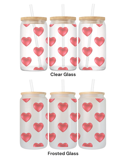 16 OZ Glass Can Heart Design