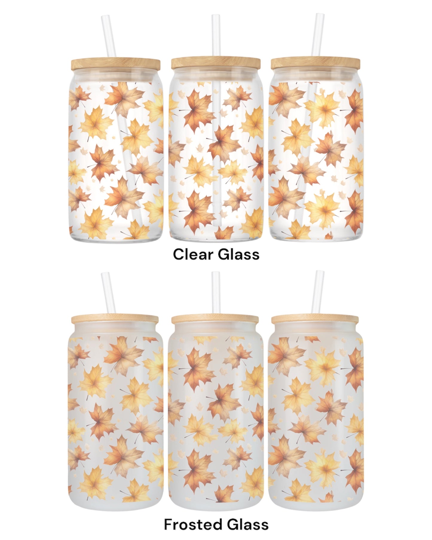16 OZ Glass Can Autumn Design