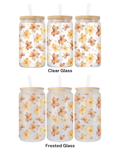 16 OZ Glass Can Autumn Design