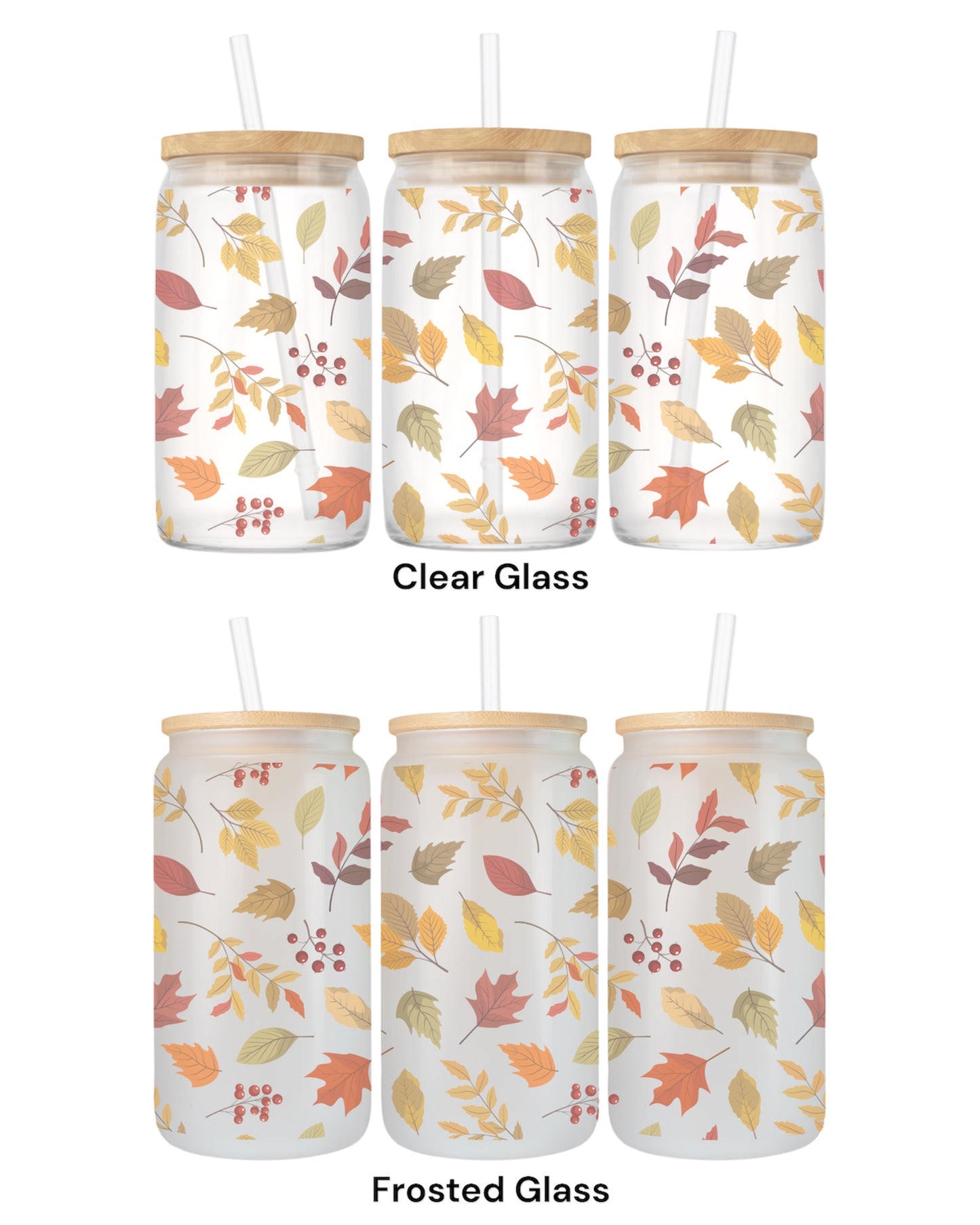 16 OZ Glass Can Autumn Design
