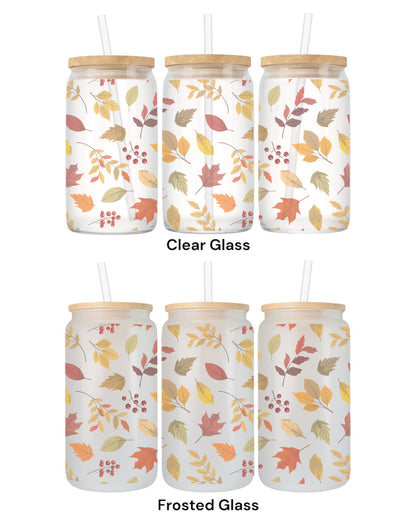 16 OZ Glass Can Autumn Design