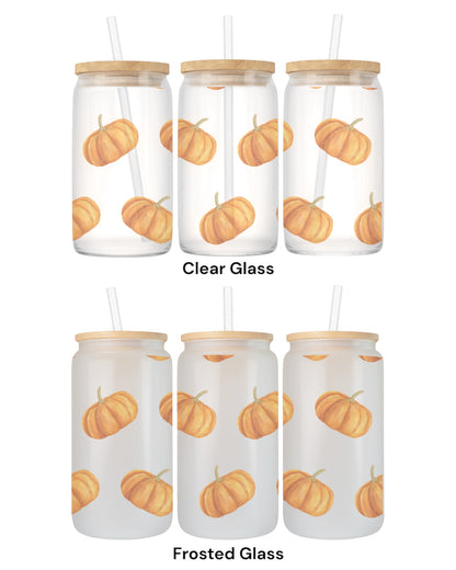 16 OZ Glass Can Autumn Design