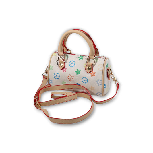 White Mini Faux Designer Barrel Bag