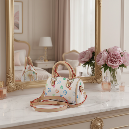 White Mini Faux Designer Barrel Bag